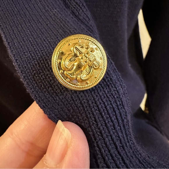 Bay Point Threads Vtg Womens Small Twinset Blue Gold Embroidered Crest Nautical - Picture 9 of 12